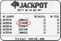 Winning Ticket Magnum Jackpot Consolation Prize 06 August 2011