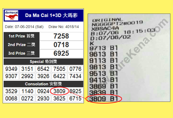 Damacai 4D Result - 7 June 2014