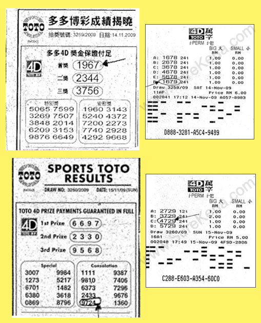 Toto 4d Result - 14 November 2009