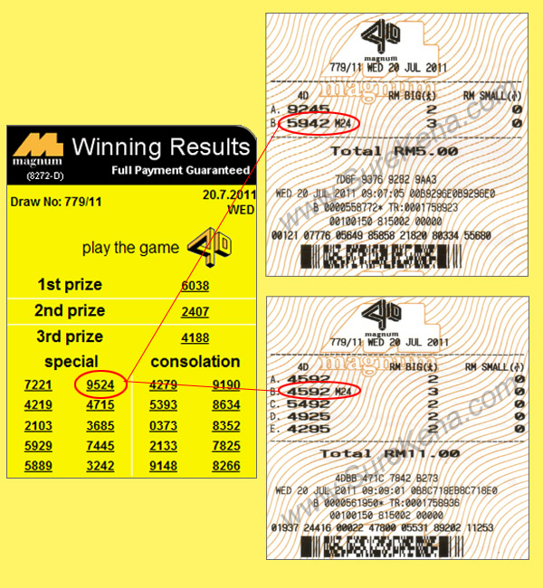 Winning Ticket Magnum Special Prize 20 July 2011