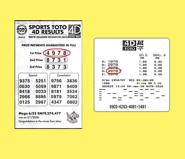 toto 4d result - 9 January 2008