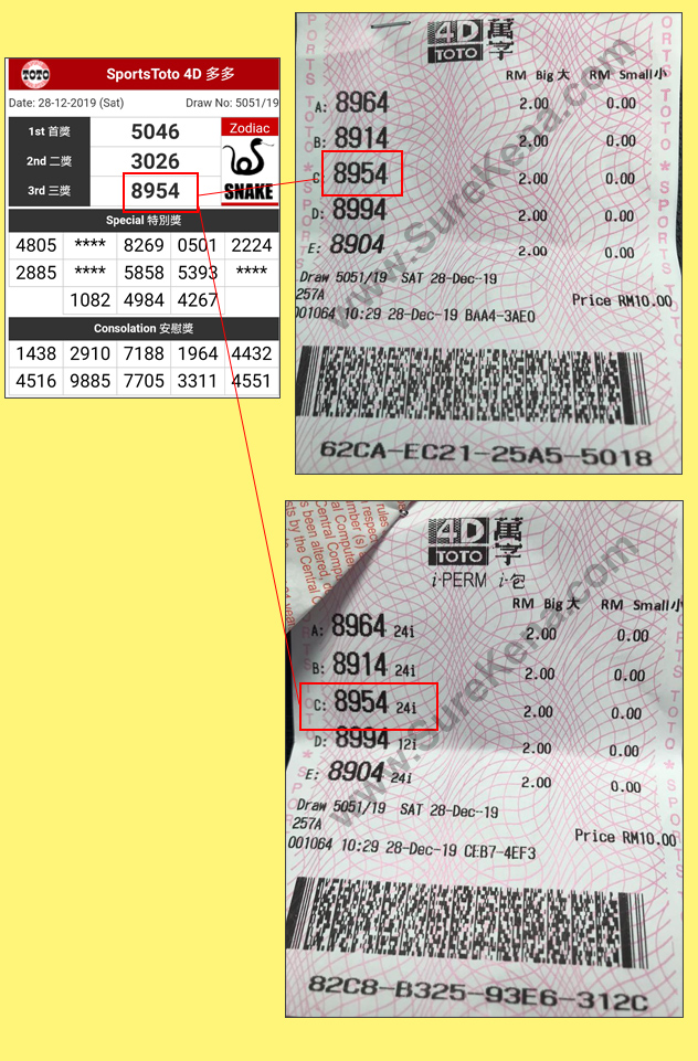 Toto 4D Result - 28 December 2019