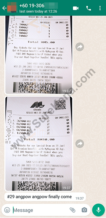 whatsapp lottery 4d win ticket