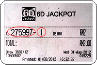 Winning Ticket Damacai 6D Jackpot First Prize 1 August 2012
