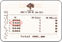 Winning Ticket Sports Toto 4D Special Prize 6 January 2013