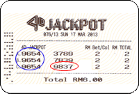 Winning Ticket Magnum 4D Jackpot Special Prize 17 March 2013