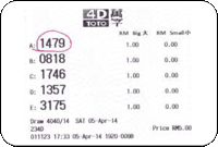 Winning Ticket Toto 4D Special Prize 5 April 2014